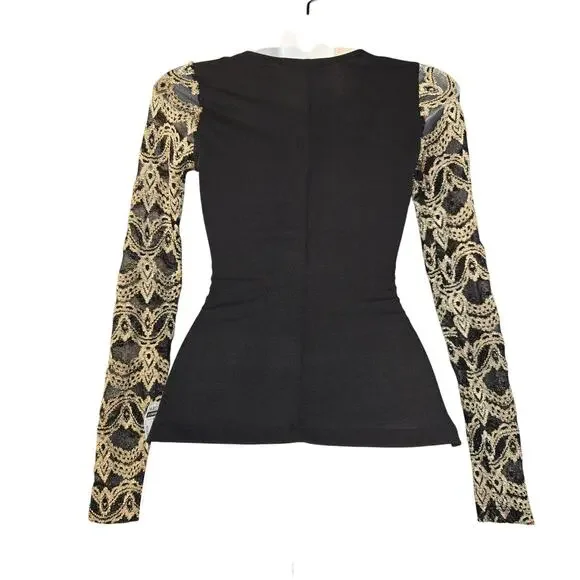 Alt B Womens Small Peplum Top Metallic Lace Romantic Soft Glam Dark Feminine - Picture 5 of 11